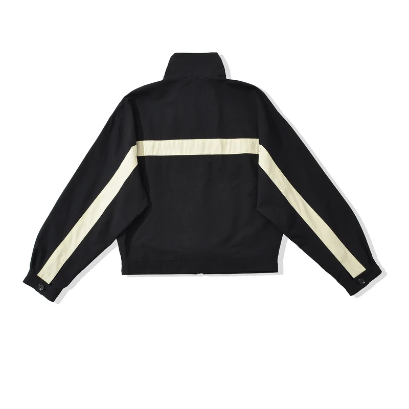 Damen Cropped Oversize-Trainingsjacke mit Stehkragen und Kontraststreifen Drune