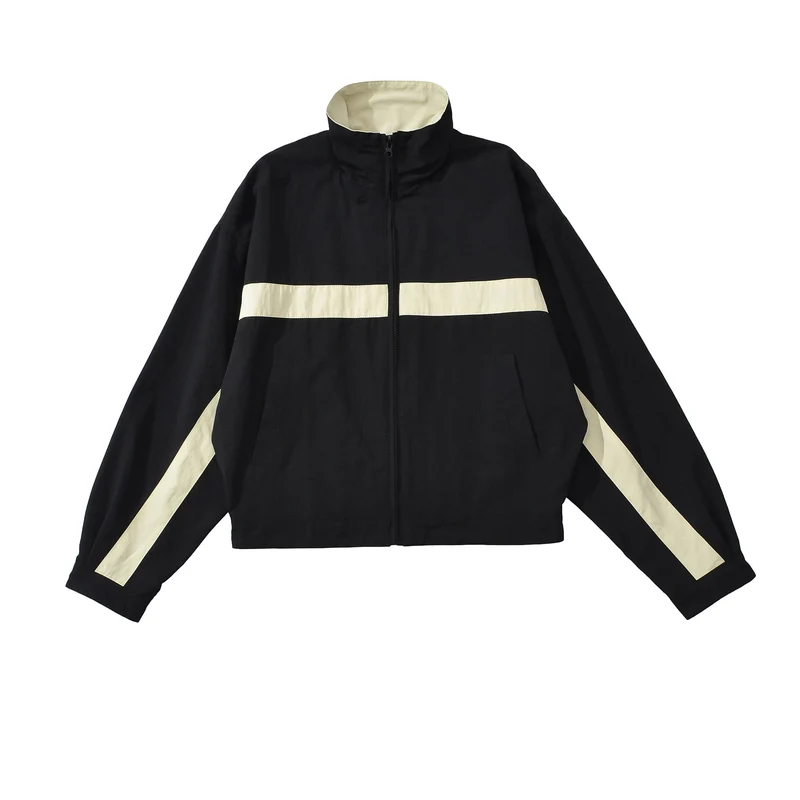 Damen Cropped Oversize-Trainingsjacke mit Stehkragen und Kontraststreifen Drune