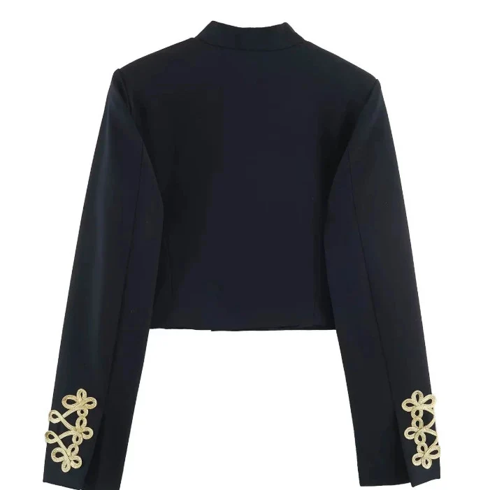 Damen Cropped Militärjacke mit Stehkragen und dekorativen Zierkordeln Drune