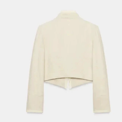 Damen Cropped Militärblouson mit Stehkragen, Zierknopfreihe und plissierten Ärmeln Drune