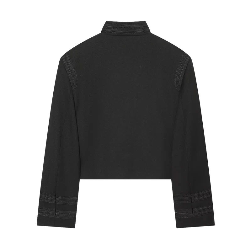 Damen Cropped‑Militärblouson mit Stehkragen, Zierborten und dekorativen Knopfdetails Drune