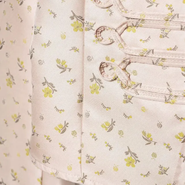 Damen Cropped Militärblouson mit Mandarinkragen, Zierkordeln und floraler Webstruktur Drune