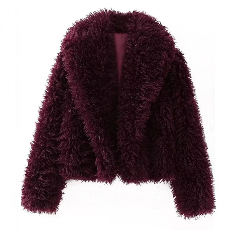 Damen Cropped Kunstfelljacke mit voluminösem Schalkragen und kurzer Silhouette Drune