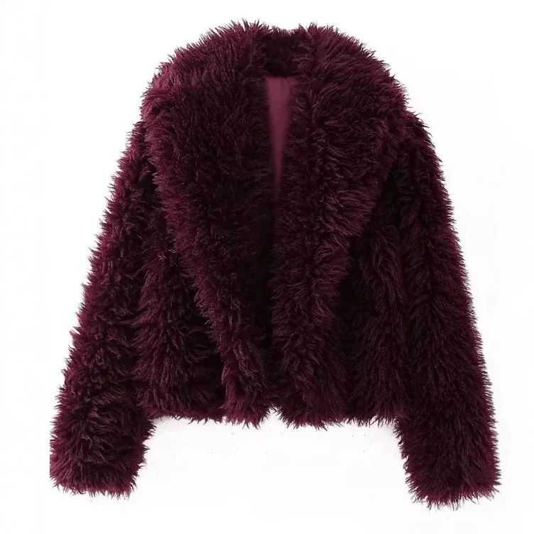 Damen Cropped Kunstfelljacke mit voluminösem Schalkragen und kurzer Silhouette Drune