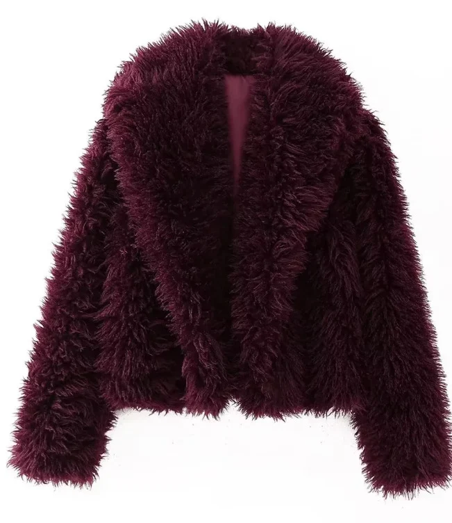 Damen Cropped Kunstfelljacke mit voluminösem Schalkragen und kurzer Silhouette Drune