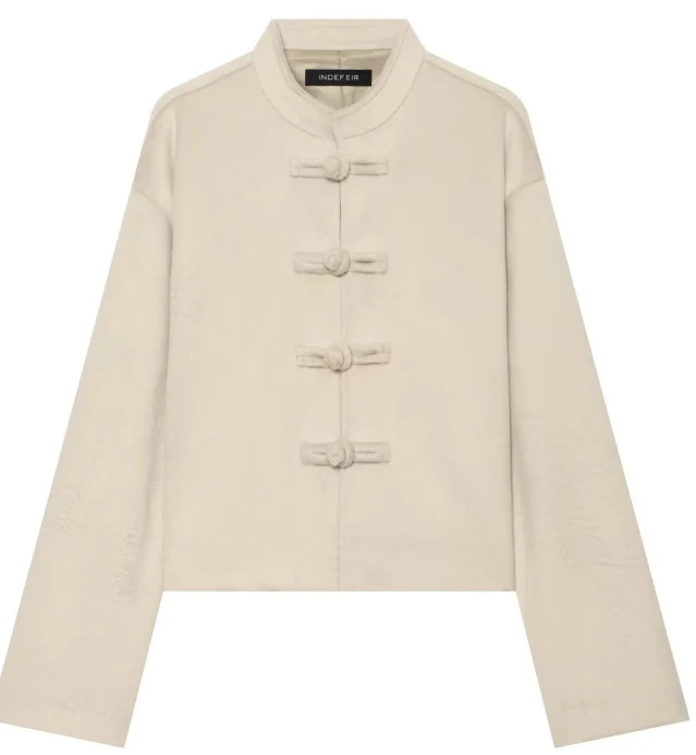 Damen Cropped Jacke im Mandarin‑Stil mit Knebelverschlüssen und kastiger Silhouette Drune