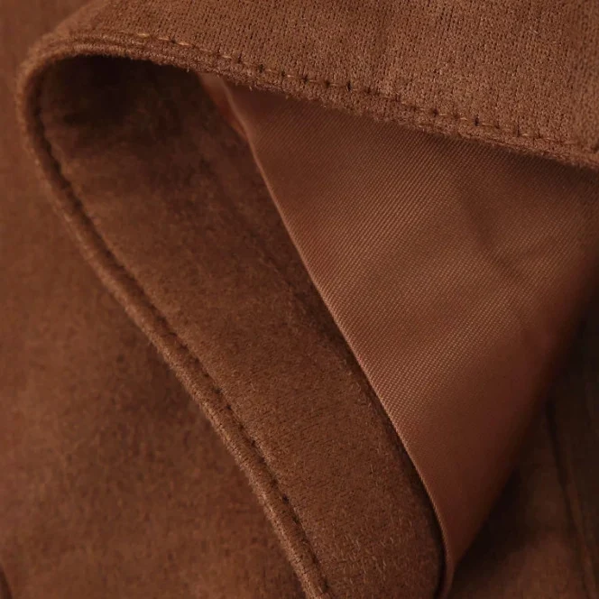 Damen Cropped Jacke aus Velourslederoptik mit Hemdkragen und zwei Reißverschlusstaschen Drune