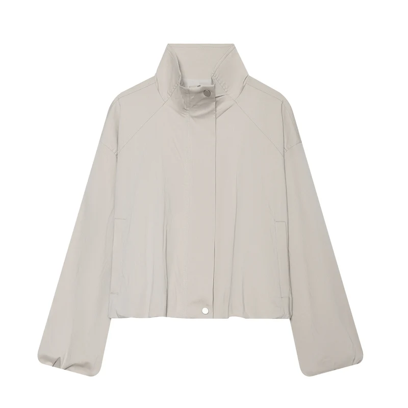 Damen Cropped Funktionsblouson mit Funnelkragen und verdeckter Druckknopfleiste Drune