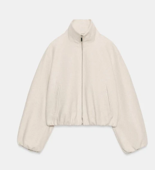 Damen Cropped‑Fleece‑Bomberjacke mit Stehkragen, balligen Ärmeln und elastischem Saum Drune