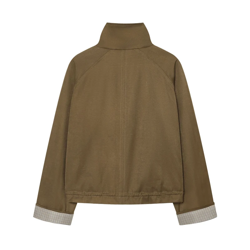 Damen Cropped Field‑Jacke im Utility‑Look mit hohem Stehkragen und Kordelzug Drune