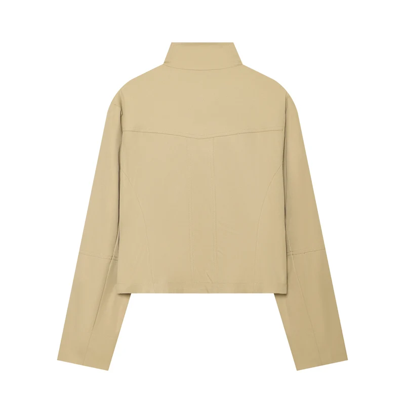 Damen Cropped Feldjacke im Utility‑Look mit Funnelkragen und aufgesetzten Pattentaschen Drune