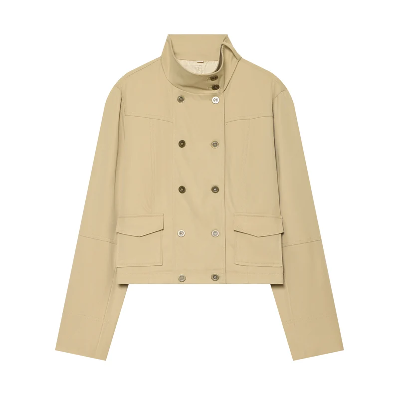 Damen Cropped Feldjacke im Utility‑Look mit Funnelkragen und aufgesetzten Pattentaschen Drune