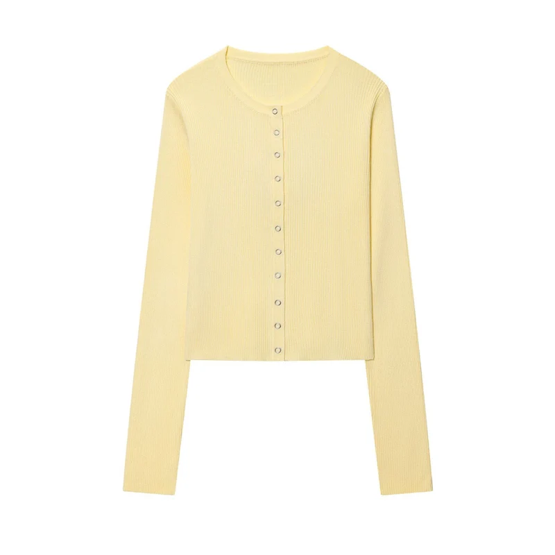 Damen Cropped Feinstrick-Cardigan mit Druckknopfleiste und Rippstruktur Drune