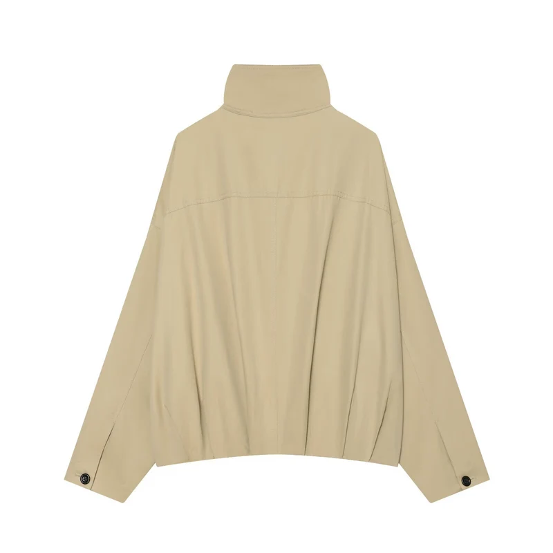 Damen Cropped Capejacke mit hohem Stehkragen, überschnittener Ärmel und Knopfleiste Drune
