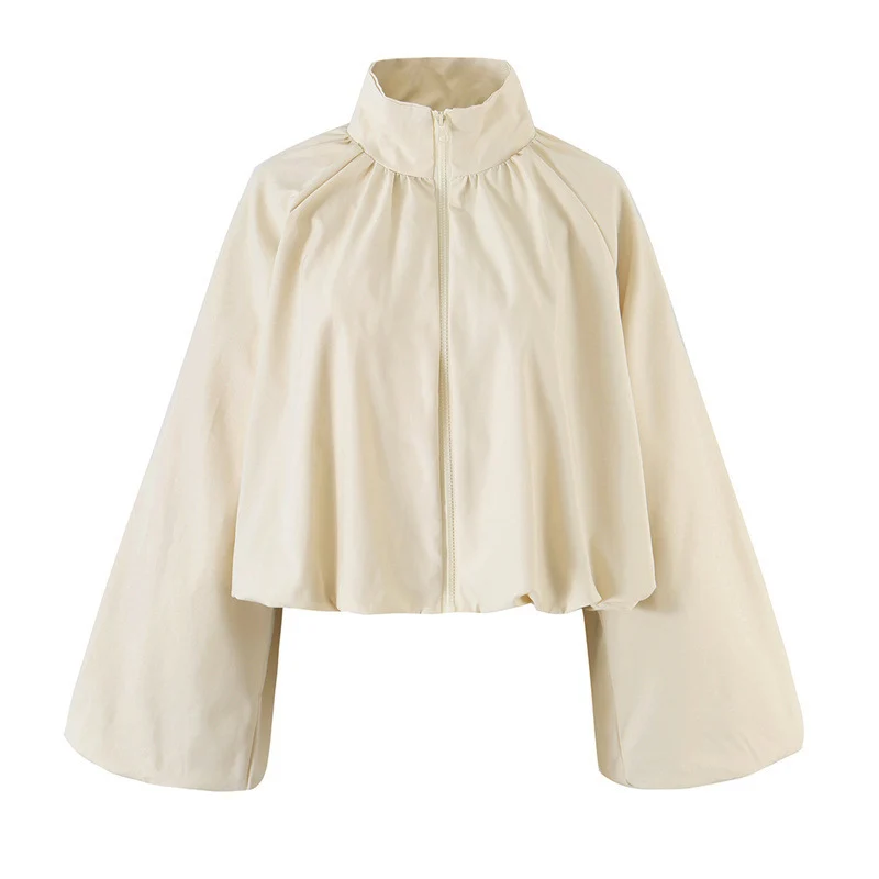 Damen Cropped Cape‑Blousonjacke mit weitem Glockenärmel und Stehkragen Drune
