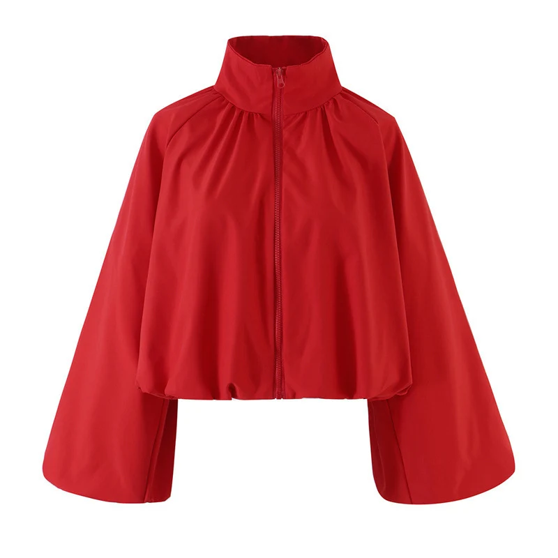 Damen Cropped Cape‑Blousonjacke mit weitem Glockenärmel und Stehkragen Drune