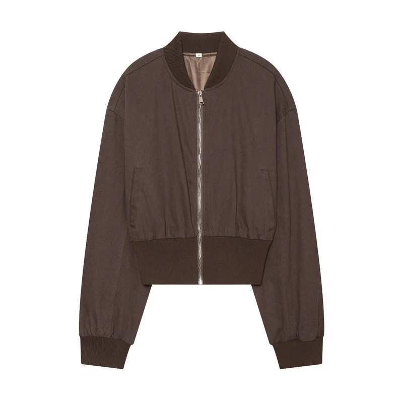 Damen Cropped Canvas‑Bomberjacke mit elastischem Rippsaum und Oversize‑Ärmeln Drune