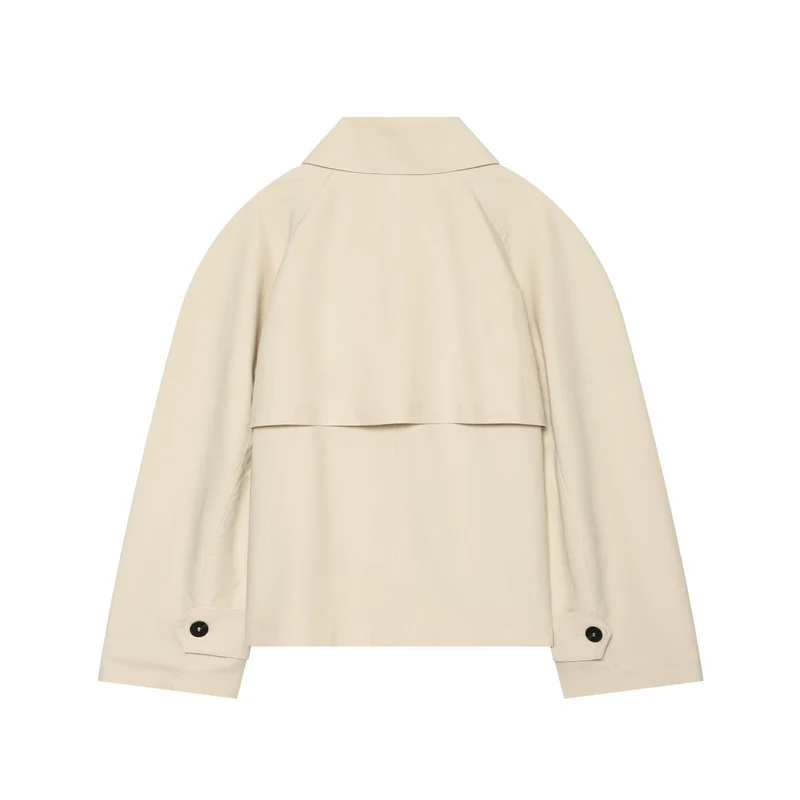 Damen Cropped-Boxy-Trenchjacke mit übergroßem Hemdkragen und Manschettenriegeln Drune