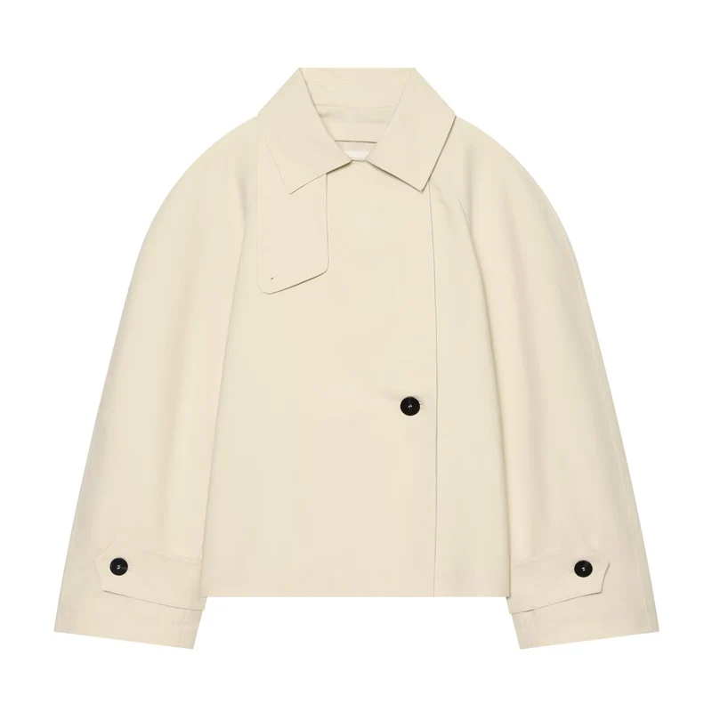 Damen Cropped-Boxy-Trenchjacke mit übergroßem Hemdkragen und Manschettenriegeln Drune