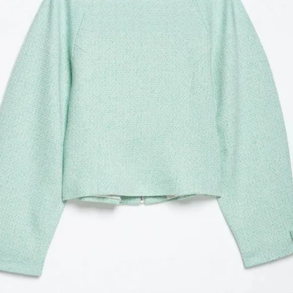Damen Cropped Bouclé‑Blouson mit verdecktem Reißverschluss und Hemdkragen Drune