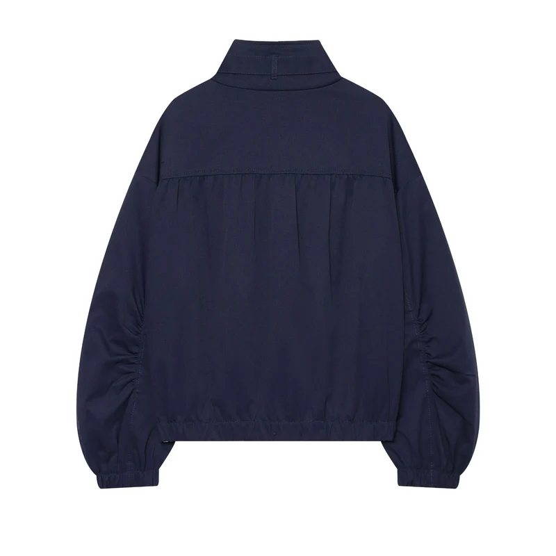 Damen Cropped Bomberjacke mit Stehkragen und gerafften Ballonärmeln Drune