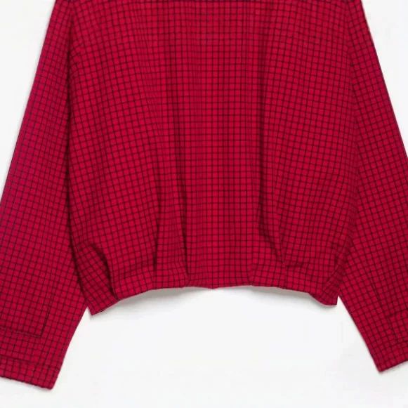 Damen Cropped Bomberjacke mit Stehkragen, Karomuster und elastischem Saum Drune
