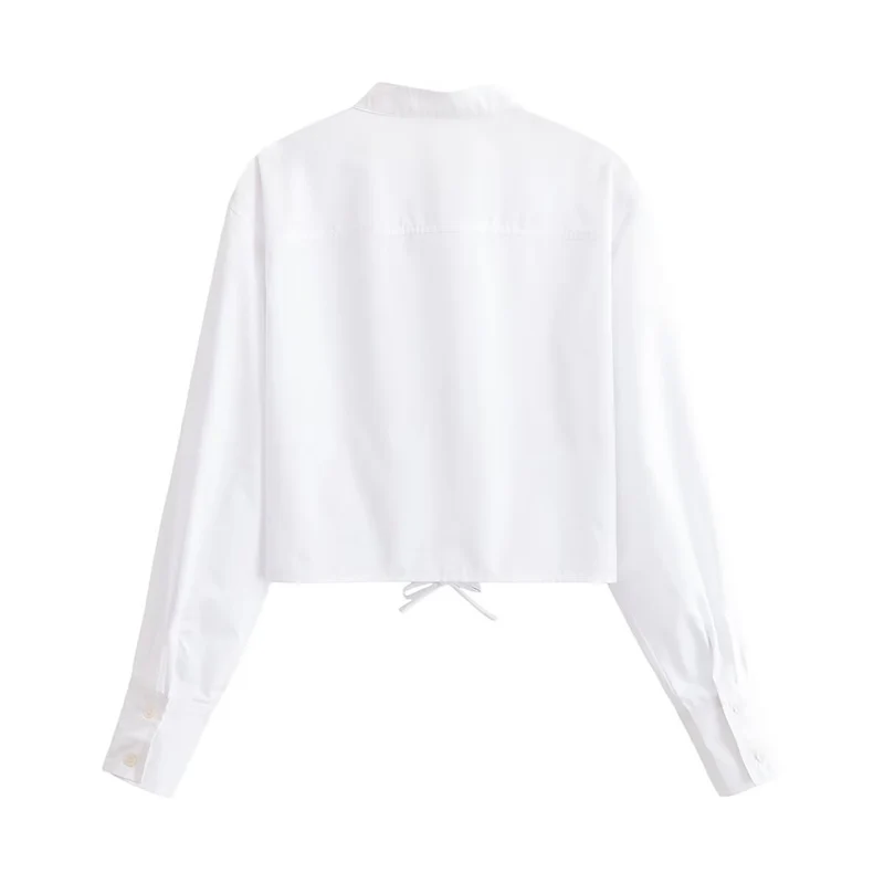 Damen Cropped Bluse mit Schnürkorsett‑Taillierung und Stehkragen Drune