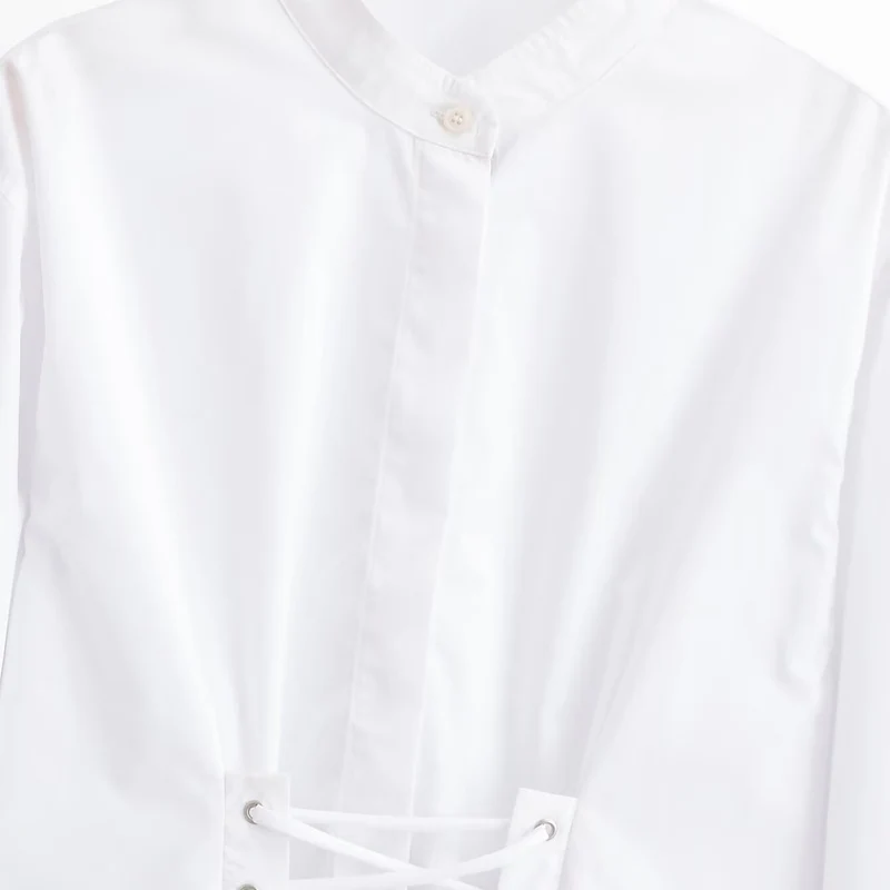 Damen Cropped Bluse mit Schnürkorsett‑Taillierung und Stehkragen Drune