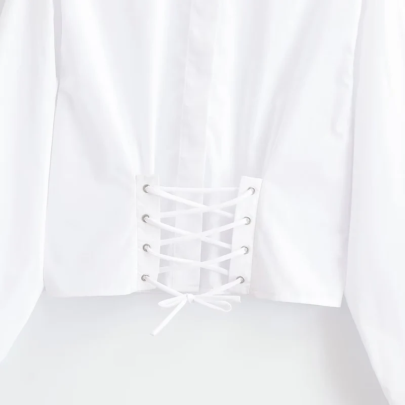 Damen Cropped Bluse mit Schnürkorsett‑Taillierung und Stehkragen Drune