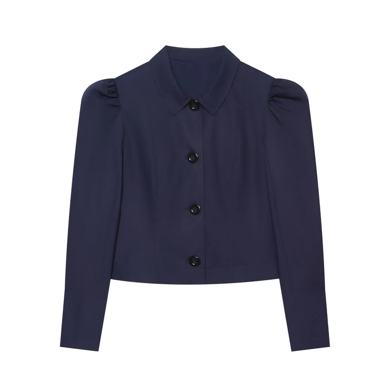 Damen Cropped‑Blousonjacke mit Puffärmeln, Hemdkragen und taillierter Silhouette Drune