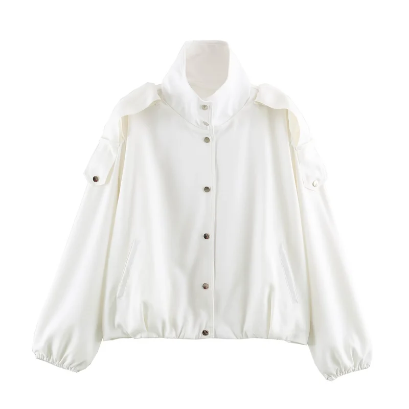 Damen Cropped Blousonjacke mit hohem Stehkragen und Schulterpatten Drune