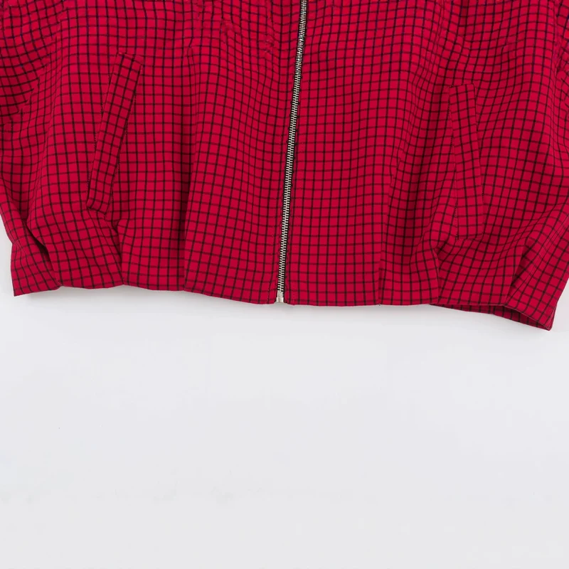 Damen Cropped Blousonjacke mit hohem Stehkragen, karierter Webstruktur und elastischem Abschluss Drune