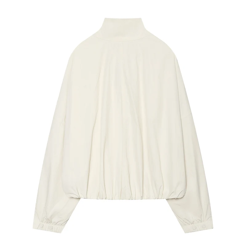 Damen Cropped Blousonjacke mit hohem Stehkragen, durchgehender Knopfleiste und elastischem Saum Drune
