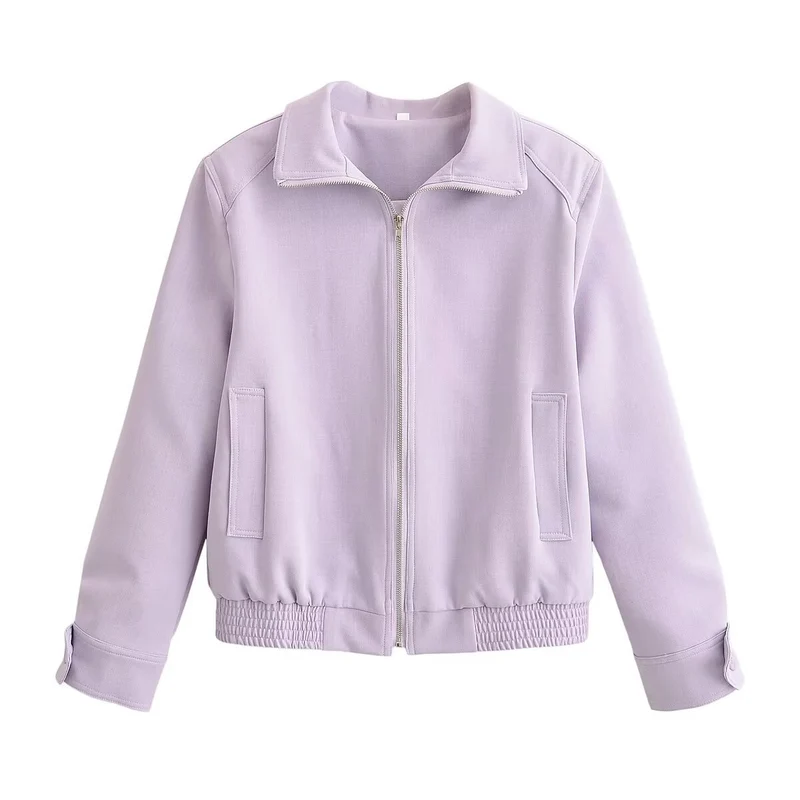 Damen Cropped-Blousonjacke im Clean‑Look mit Stehkragen, Reißverschluss und gerafftem Saumbund Drune