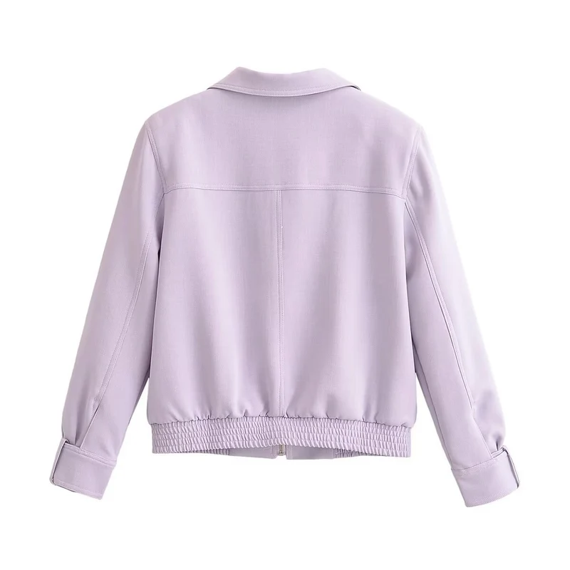 Damen Cropped-Blousonjacke im Clean‑Look mit Stehkragen, Reißverschluss und gerafftem Saumbund Drune