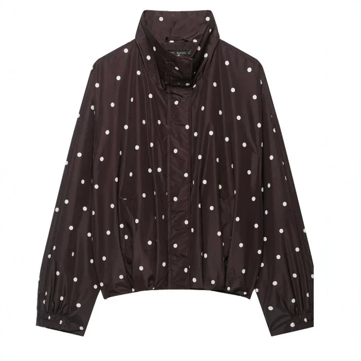 Damen Cropped Blousonjacke aus Webstoff mit Stehkragen, elastischem Saum und feinem Karo‑Design Drune