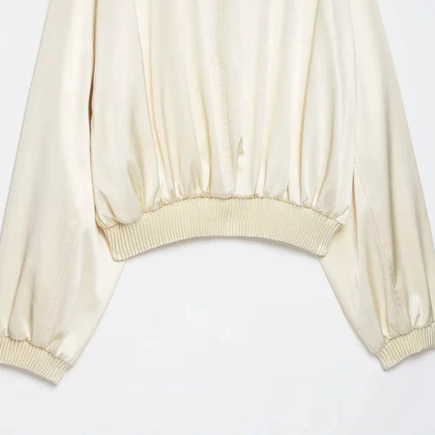 Damen Cropped Blousonjacke aus Satinoptik mit Ballonärmeln und Rippbündchen Drune