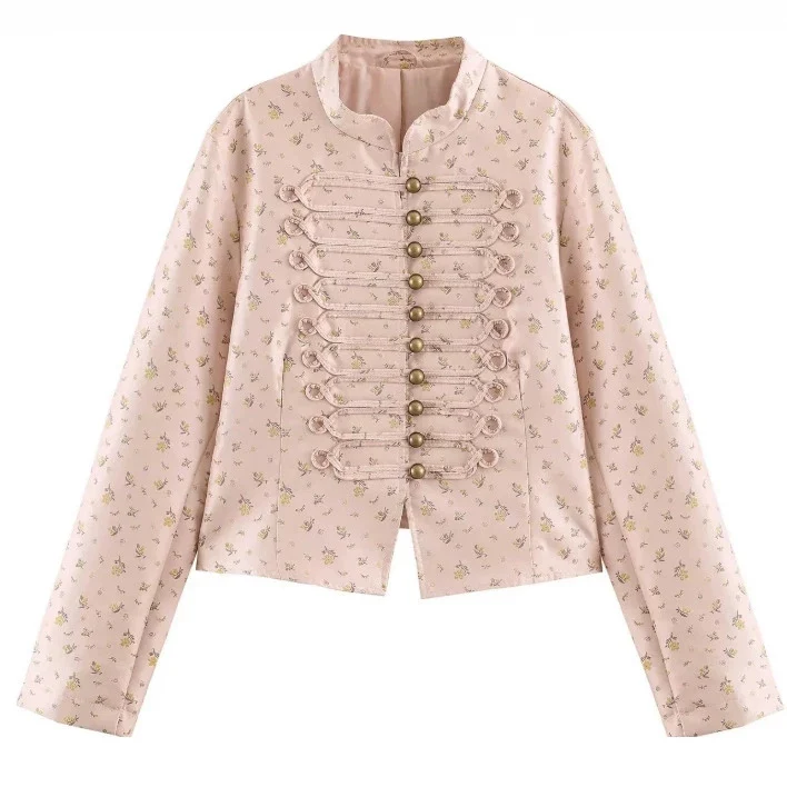 Damen Cropped Blazerjacke im Vintage‑Streifen‑Look mit Stehkragen und asymmetrischer Knopfleiste Drune