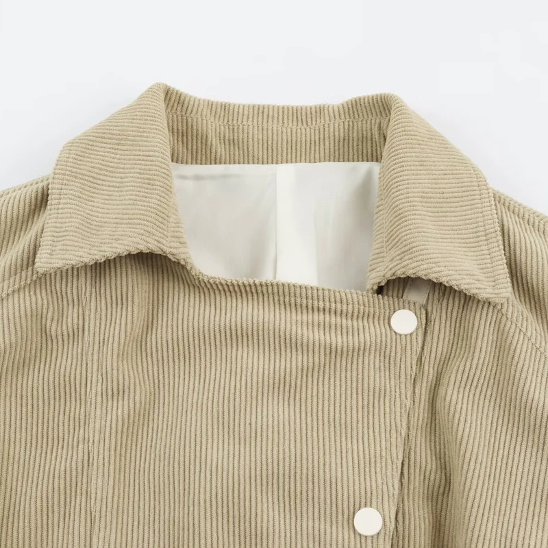 Damen Cordjacke aus Kord mit Taillengürtel und Druckknopfverschlüssen Drune
