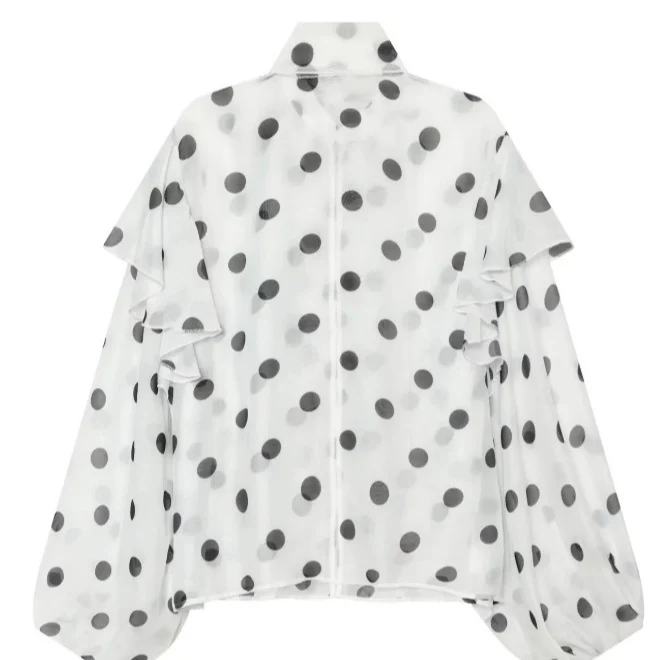 Damen Chiffonbluse mit Volant‑Rüschen, Schleifenkragen und Ballonärmeln Drune
