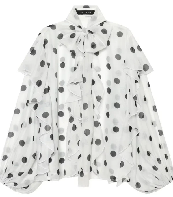 Damen Chiffonbluse mit Volant‑Rüschen, Schleifenkragen und Ballonärmeln Drune