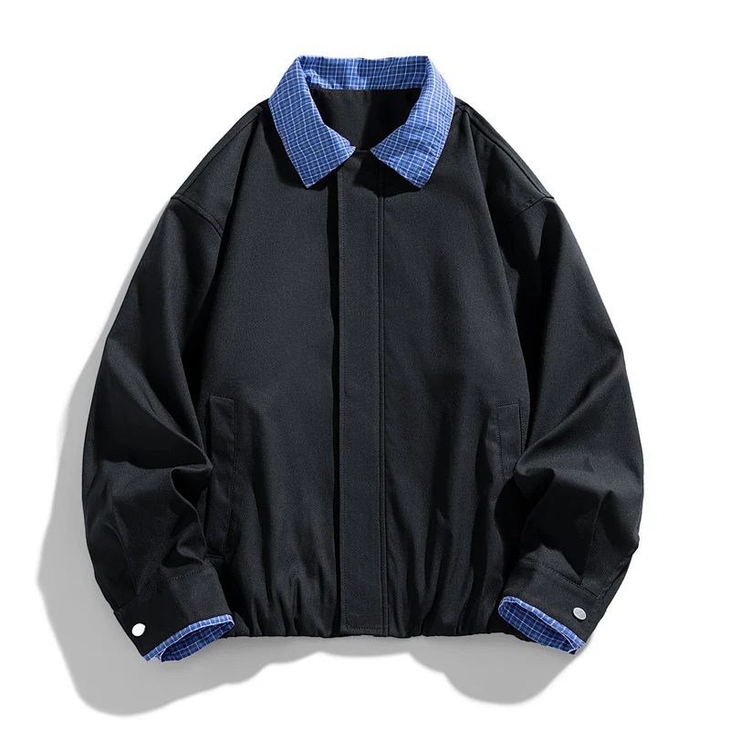 Damen Modische Blousonjacke mit Karo-Kragen Drune
