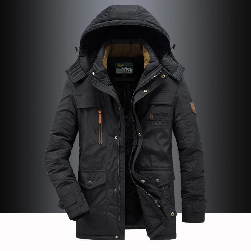Herren Winterjacke mit abnehmbarer Kapuze und Fleecefutter Drune