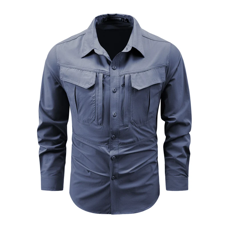 Herren Multifunktionales Outdoor-Hemd mit Brusttaschen Drune