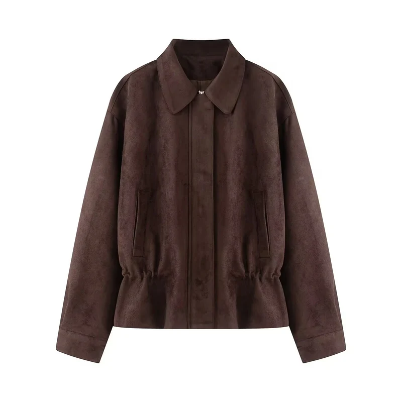 Damen Boxy‑Blousonjacke aus Veloursimitat mit taillierendem Tunnelzug und verdeckter Front Drune