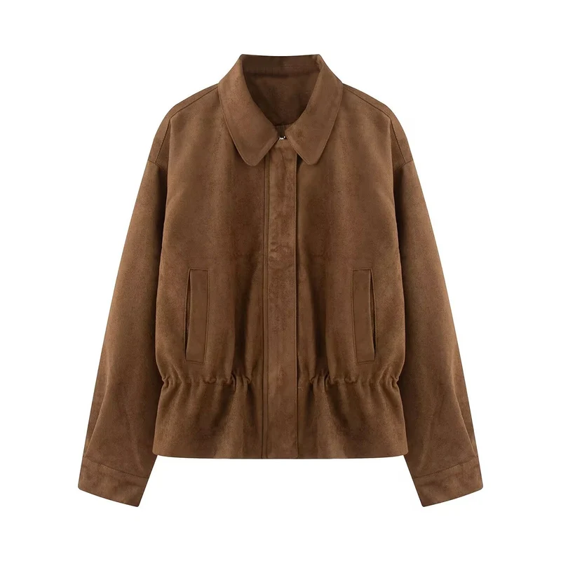 Damen Boxy‑Blousonjacke aus Veloursimitat mit taillierendem Tunnelzug und verdeckter Front Drune