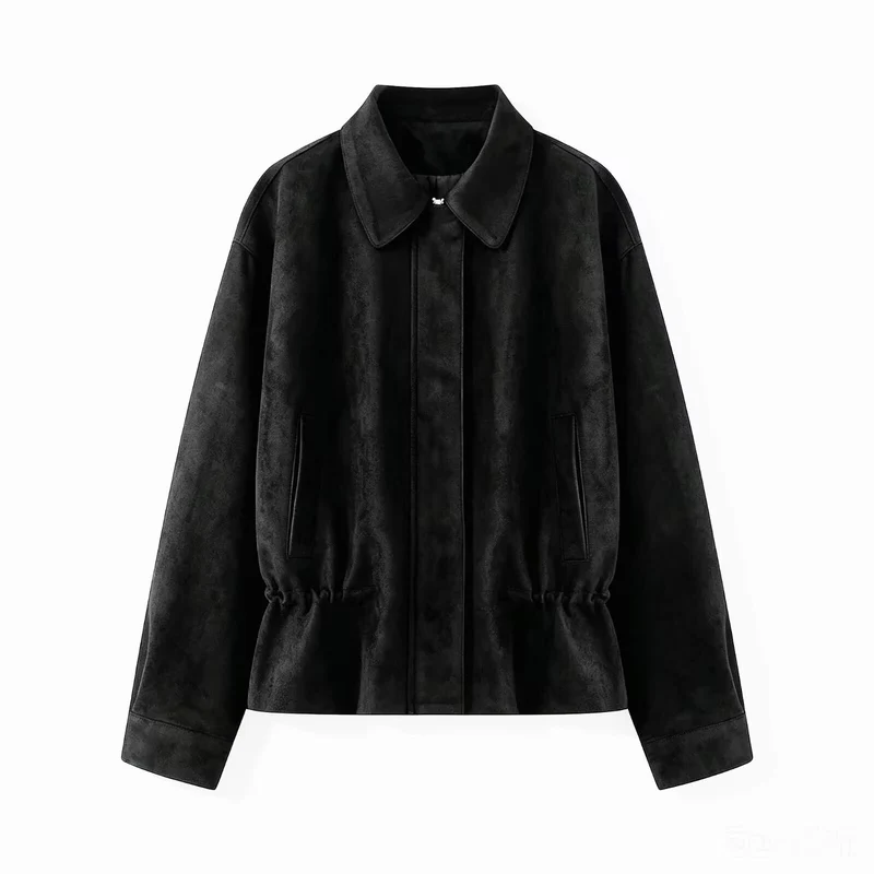 Damen Boxy‑Blousonjacke aus Veloursimitat mit taillierendem Tunnelzug und verdeckter Front Drune