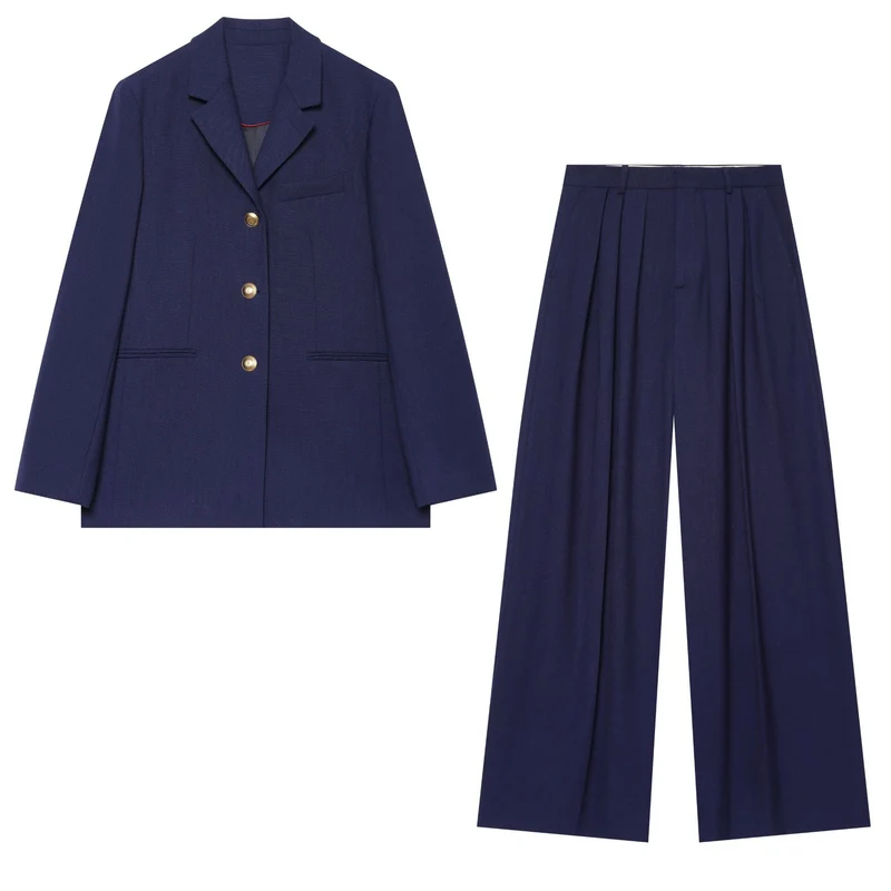 Damen Boxy‑Blazerjacke mit goldfarbenen Zierknöpfen und Leistentaschen Drune