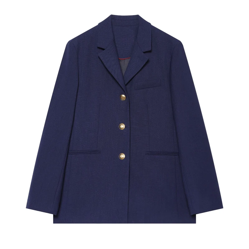 Damen Boxy‑Blazerjacke mit goldfarbenen Zierknöpfen und Leistentaschen Drune