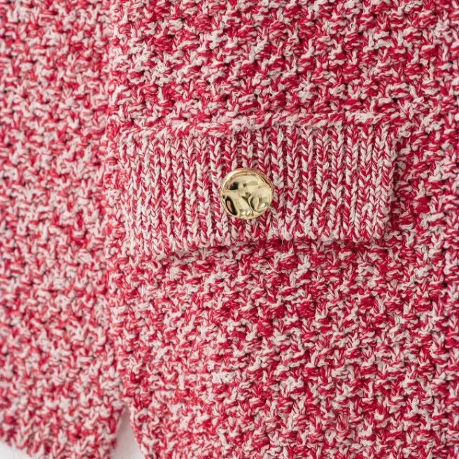 Damen Bouclé‑Strickjacke im Cropped‑Boxy‑Cut mit Zierknöpfen und Pattentaschen Drune